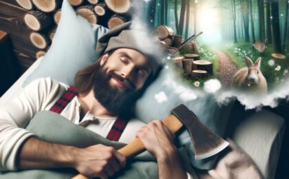 Lumberjack in REM sleep and having pleasant dreams