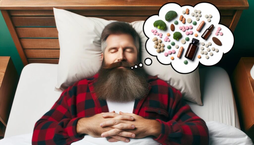 A sleeping man dreaming of sleep supplements