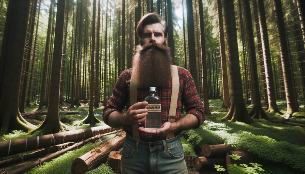 Man standing in a forest and holding a bottle of magnesium