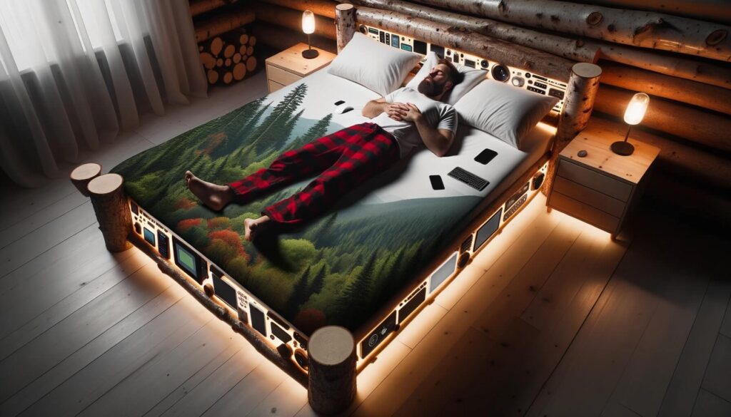 Man laying on a high tech bed