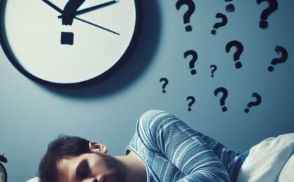 Man sleeping and a large clock on the wall