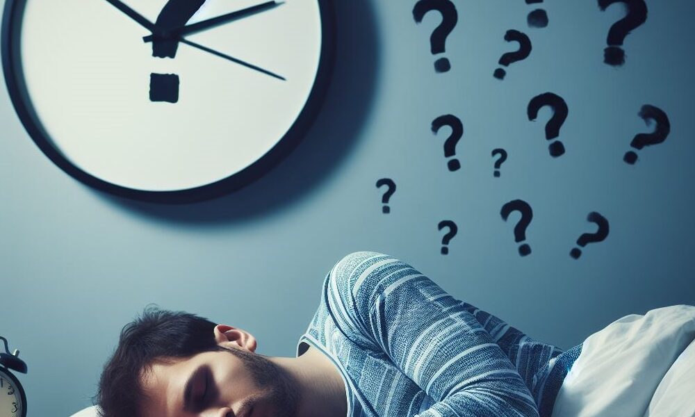 Man sleeping and a large clock on the wall